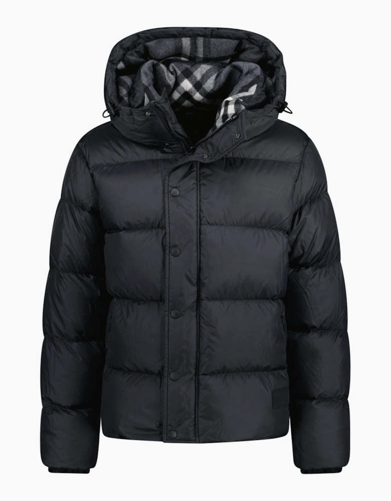 Burberry 'Halsby' Hooded Check Down Jacket Black