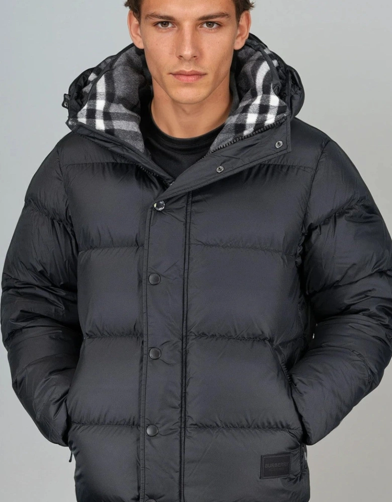 Burberry 'Halsby' Hooded Check Down Jacket Black