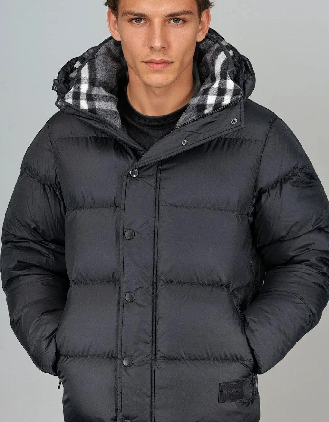Burberry 'Halsby' Hooded Check Down Jacket Black