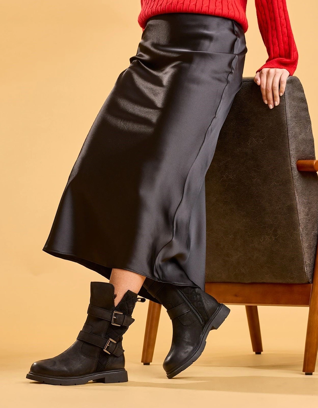 Hush Puppies Celine Buckle Leather Women's BLACK Boots