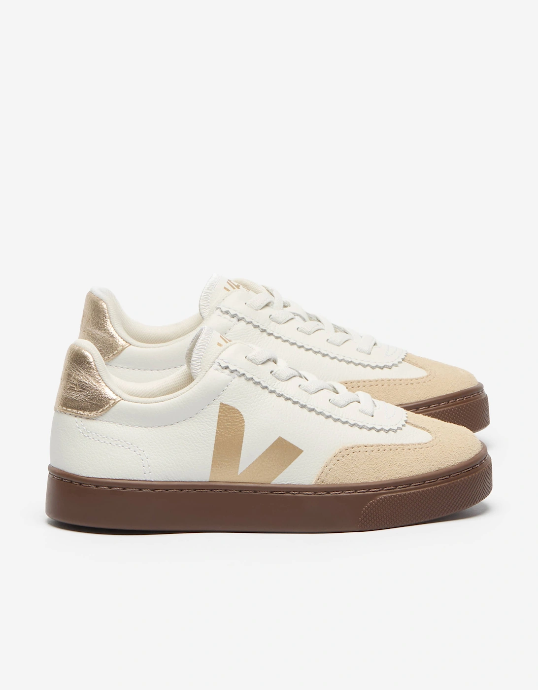 Veja Girls Leather Small Volley Trainers in White