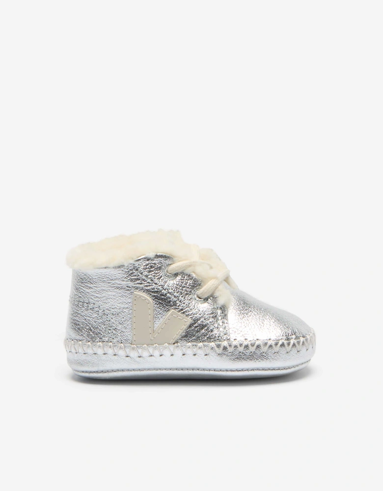 Veja Baby Leather Pierre Pre-Walker Shoes in Silver