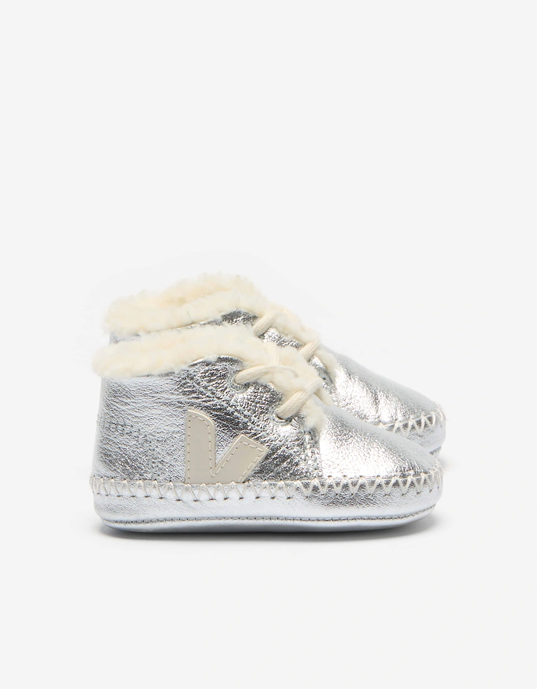 Veja Baby Leather Pierre Pre-Walker Shoes in Silver