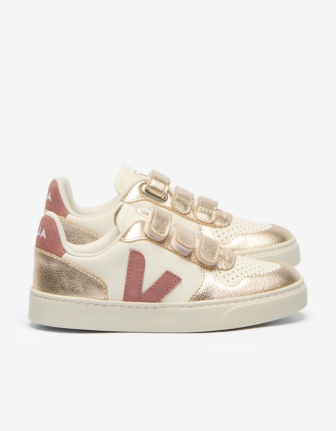 Veja Girls Leather Small V-10 Trainers in Gold