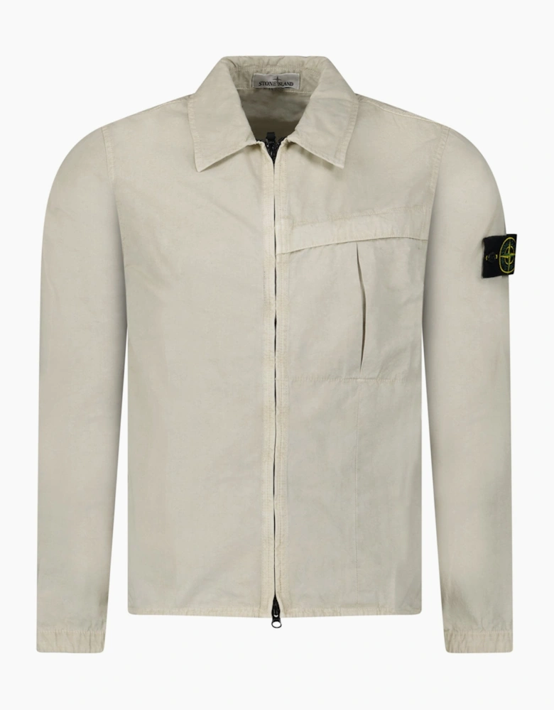 Stone Island Washed Cotton Long Sleeve Overshirt in Light Beige