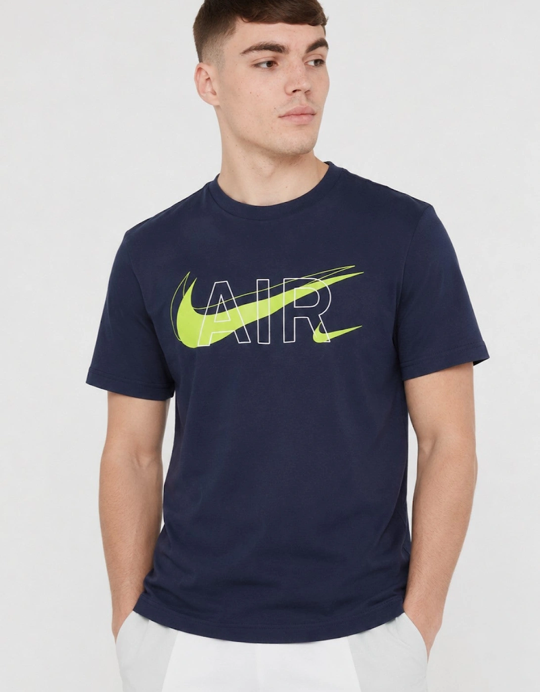 Nike Air Mens Sportswear Multi Swoosh Logo T Shirt in Navy