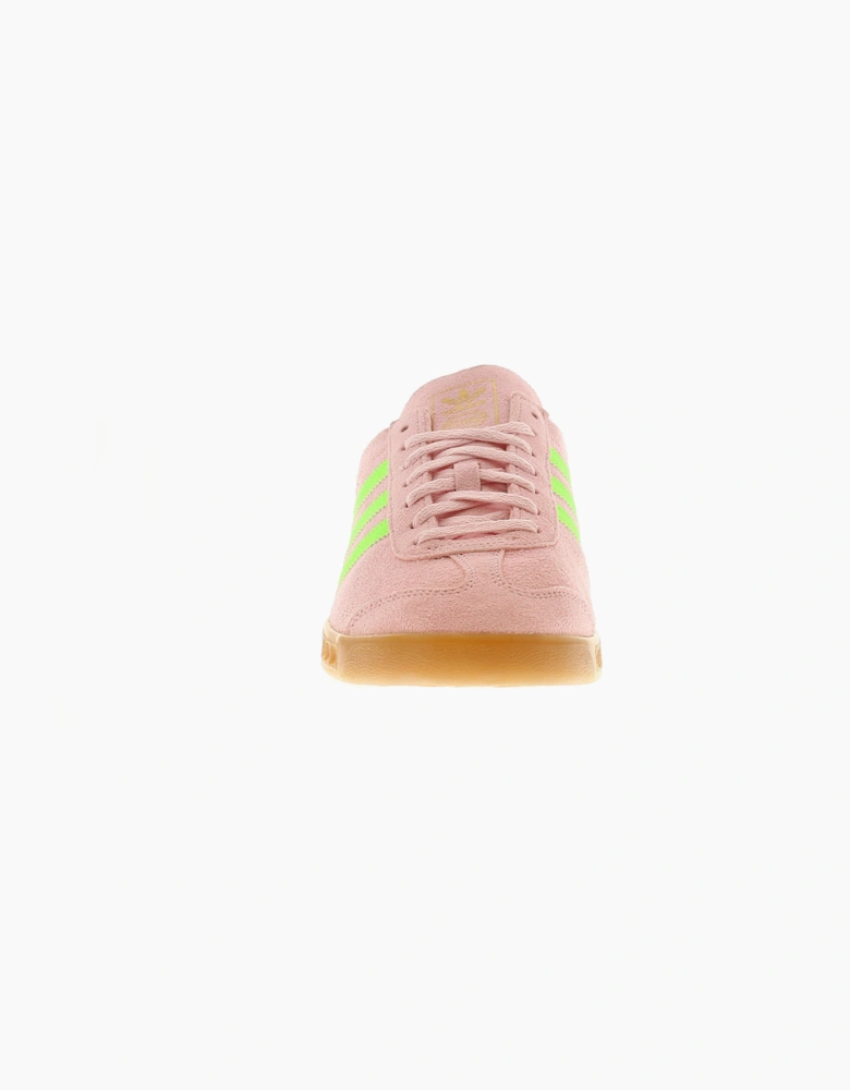 Adidas Originals Womens Trainers Hamburg W Leather Lace Up baby pink green UK Si