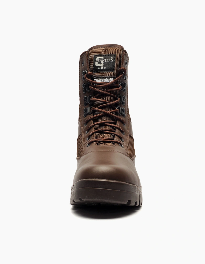 Grafters G-Force Leather Mens Combat Boots Brown