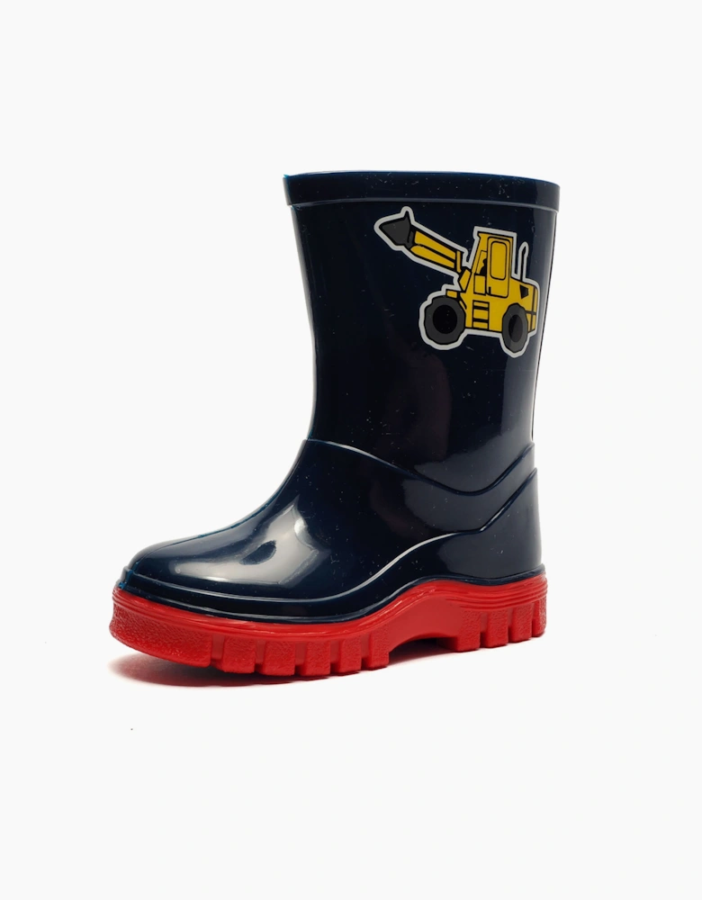 Stormwells Digger Wellingtons Kids Navy Blue/Red