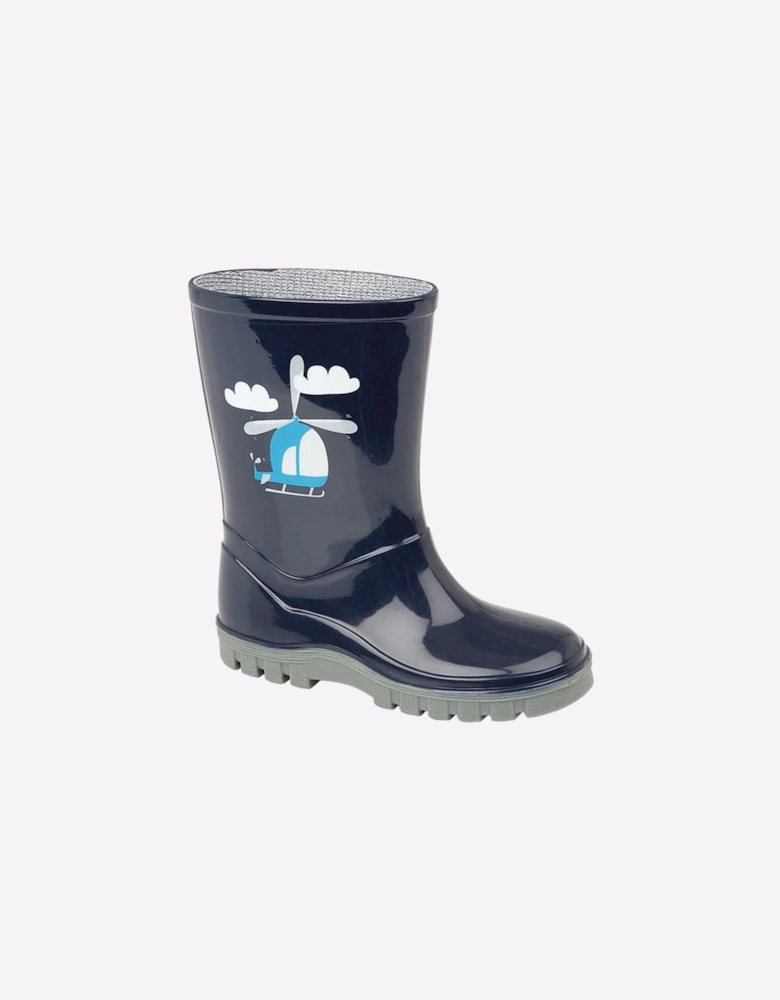 Stormwells Helicopter Wellingtons Kids Navy Blue/Grey