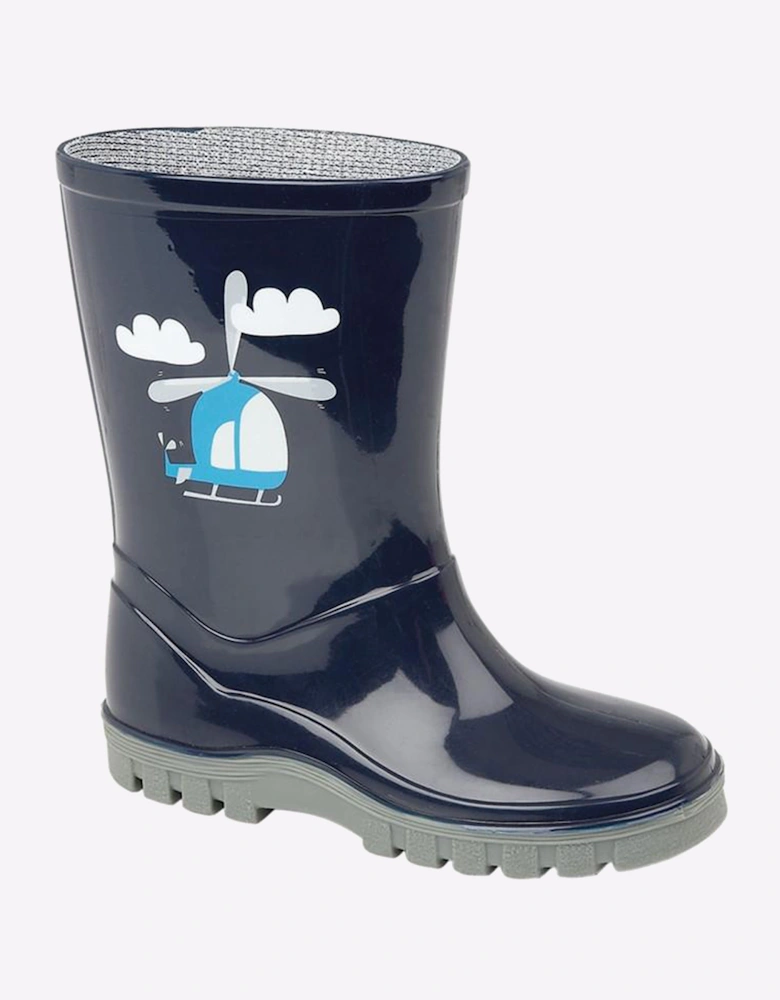 Stormwells Helicopter Wellingtons Kids Navy Blue/Grey