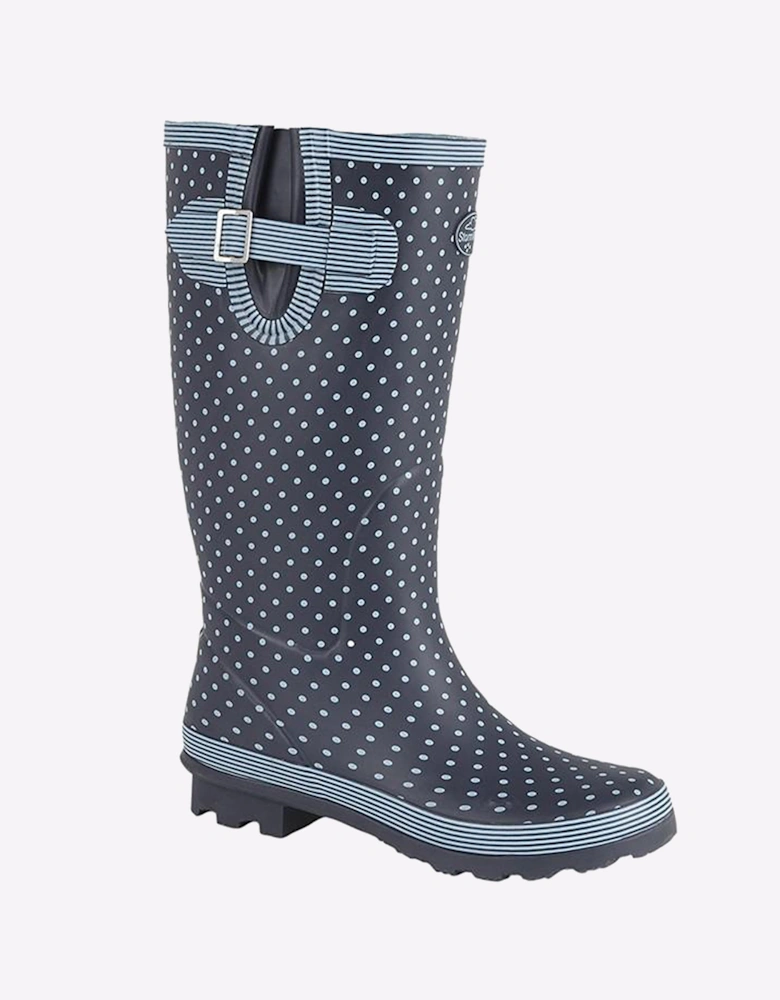 Stormwells Dot Polka Wellingtons Womens (Extra Wide) Pale Blue Polka Dot/Navy