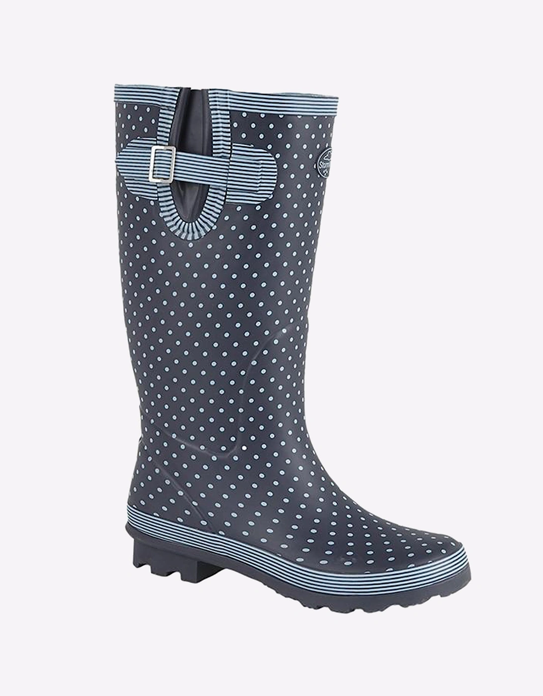 Stormwells Dot Polka Wellingtons Womens (Extra Wide) Pale Blue Polka Dot/Navy