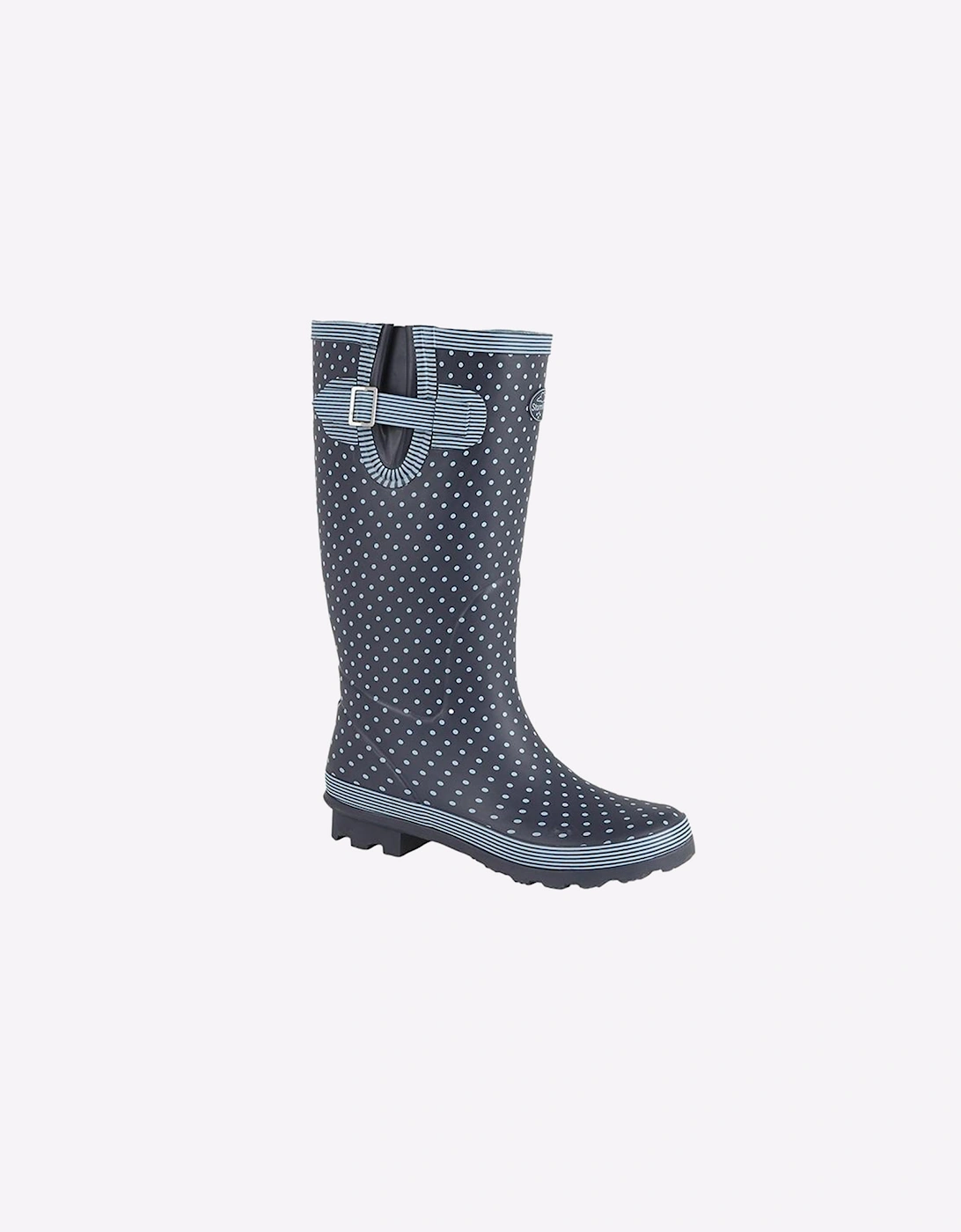 Stormwells Dot Polka Wellingtons Womens (Extra Wide) Pale Blue Polka Dot/Navy