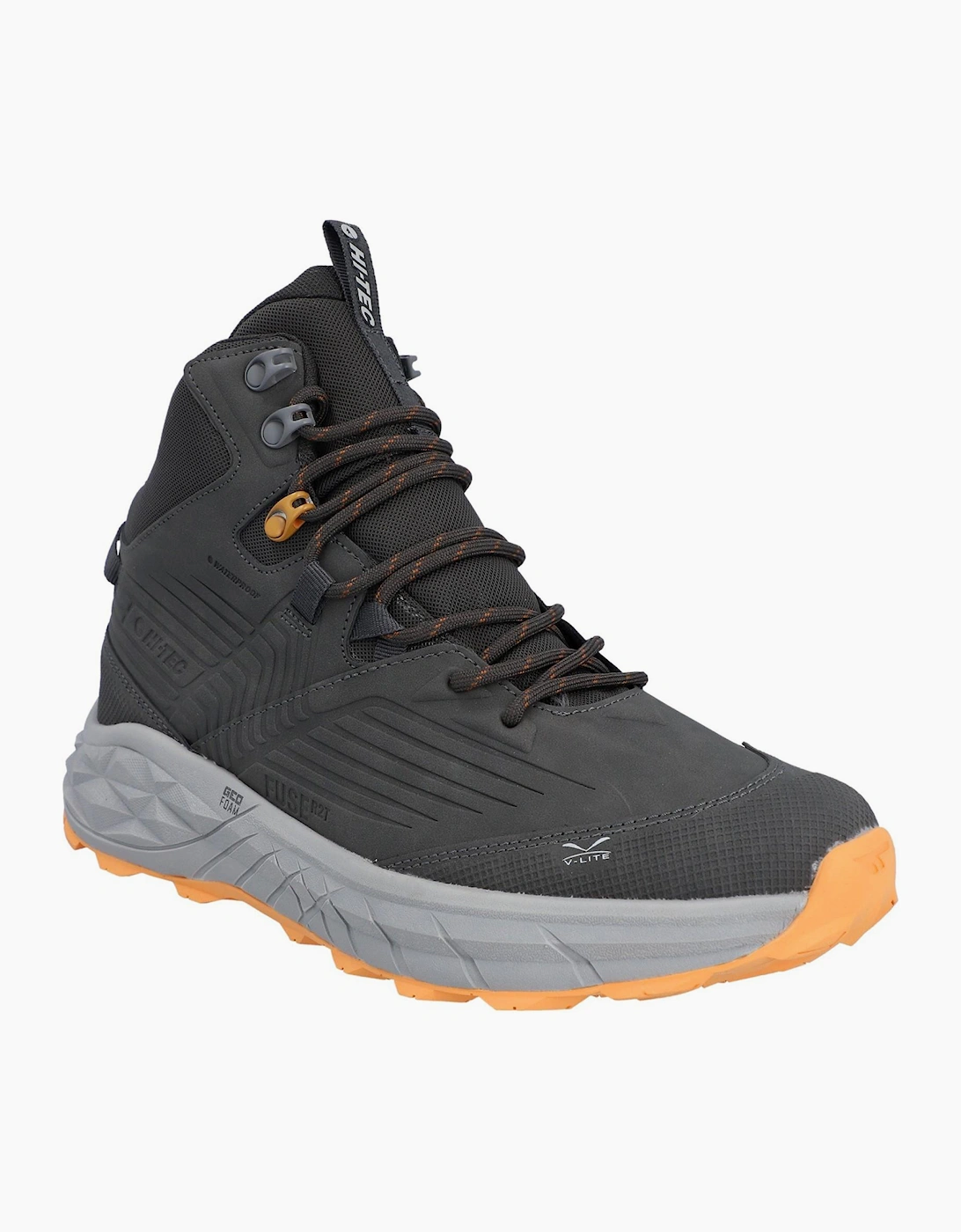 Hi-Tec Fuse Trek Mens Mid Hiking Boots Steel /Charcoal / Bright Marigold