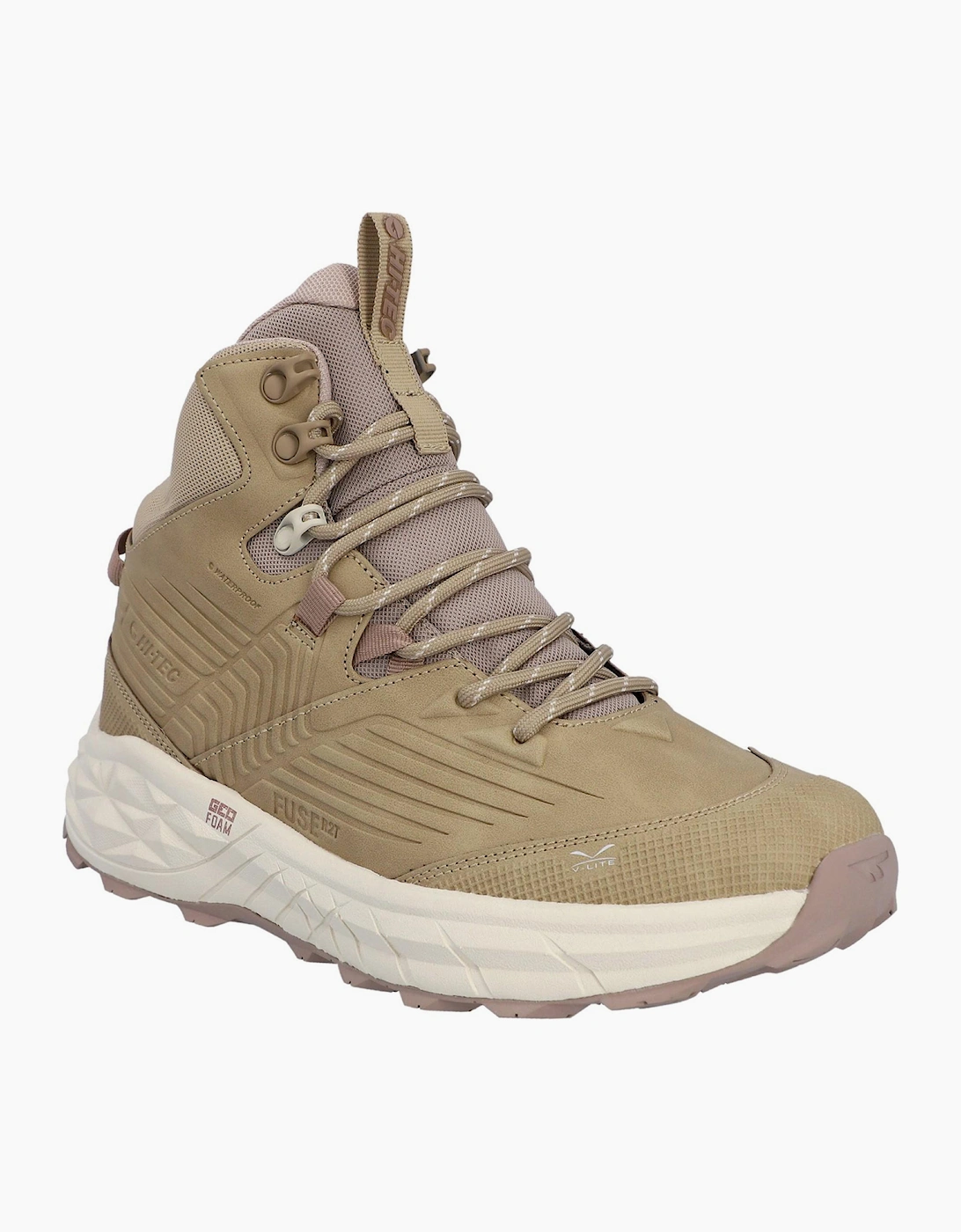 Hi-Tec Fuse Trek Mens Mid Hiking Boots Taupe/Whitecap Grey/Warm Taupe