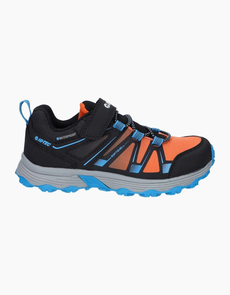 Hi-Tec Scrappy Waterproof Junior Trail Shoes Black/Blue Danube/Flame