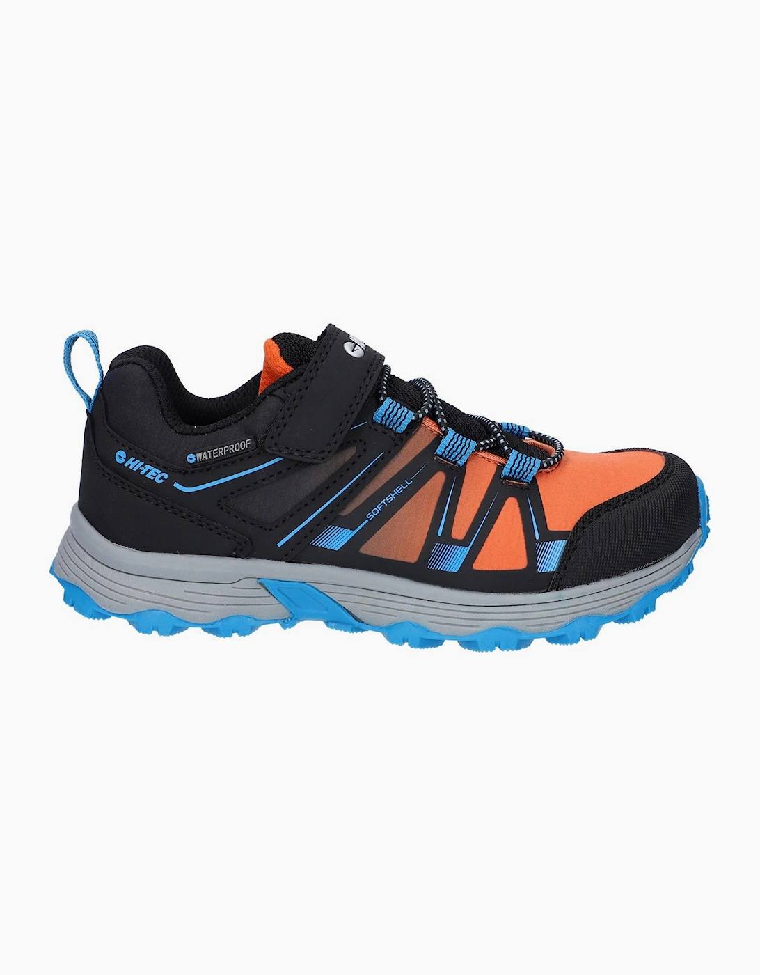 Hi-Tec Boy's Hi-Tec Scrappy Waterproof Junior Trail Shoes Black/Blue Danube/Flame