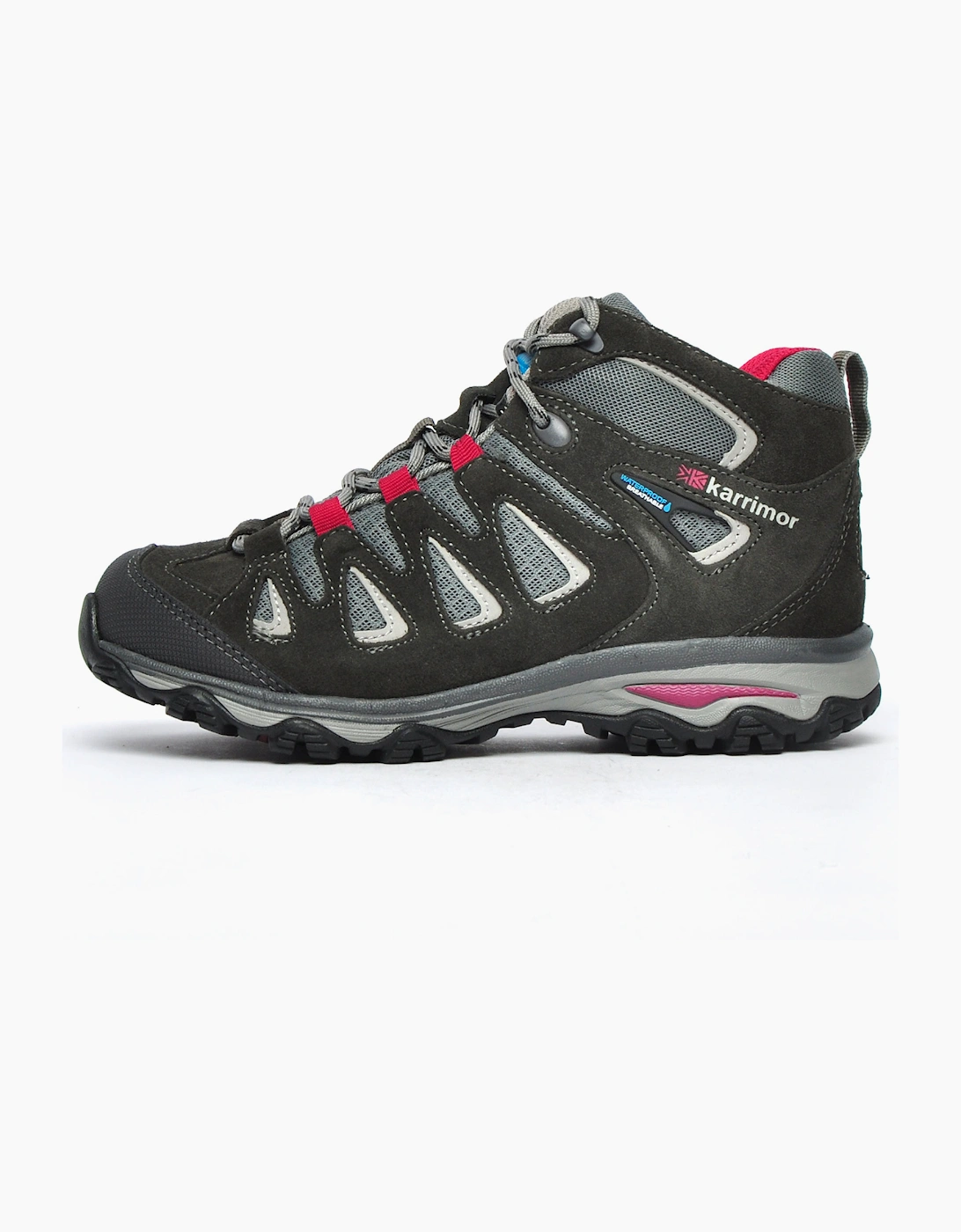 Karrimor Premium Isla Mid Waterproof Womens Hiking Boots Black Charcoal / Dark Purple Pink