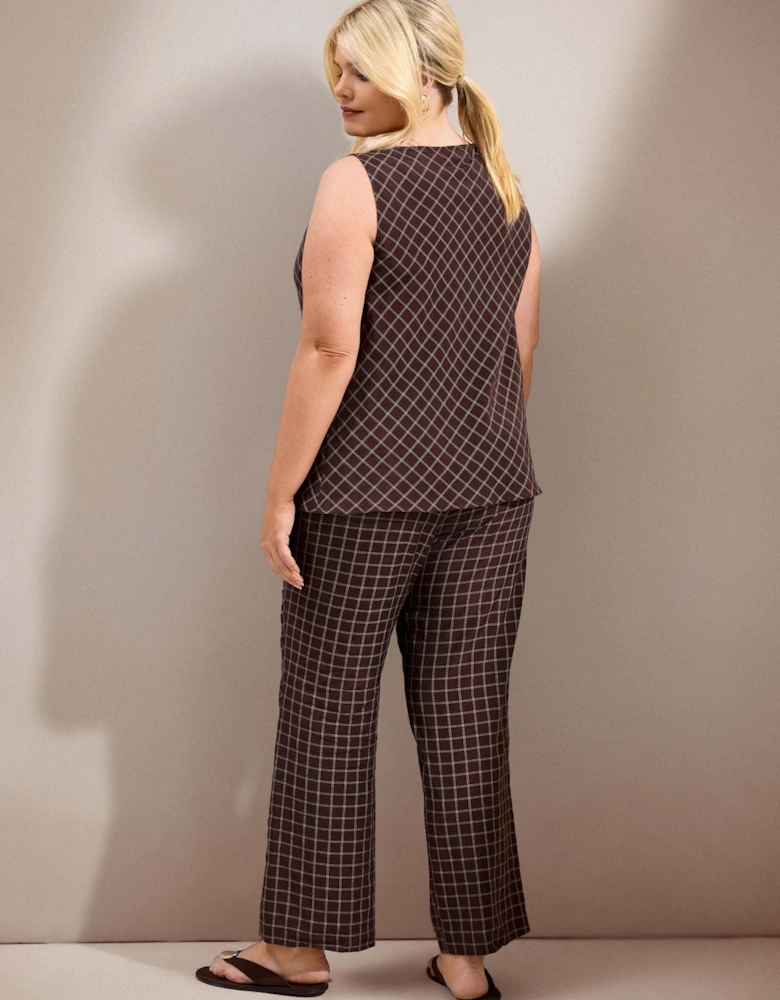 Brown Check Cowl Neck Top