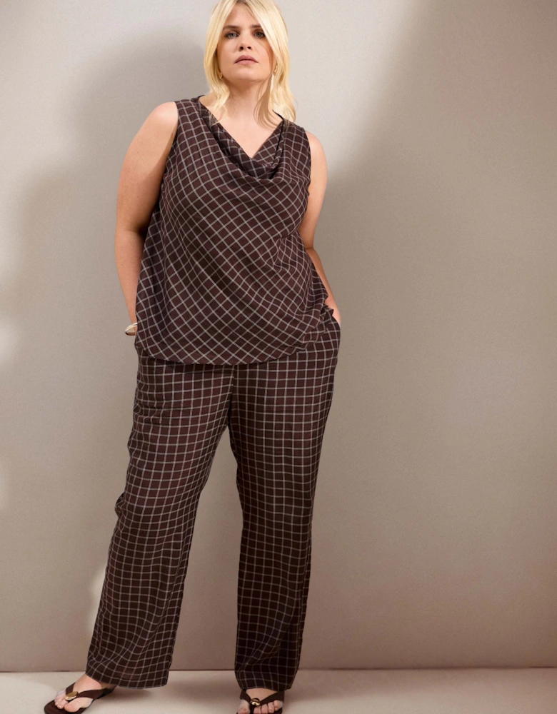 Brown Check Straight Leg Trouser