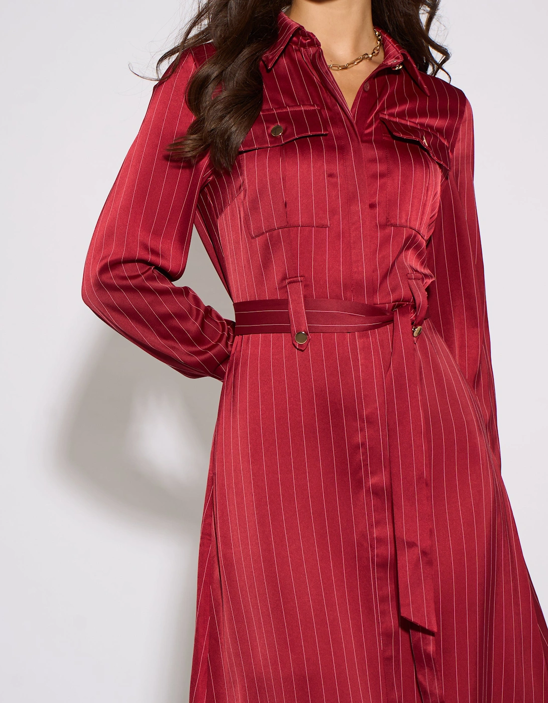 Mulberry Pinstripe Shirt Utility Belted Shirt Dress