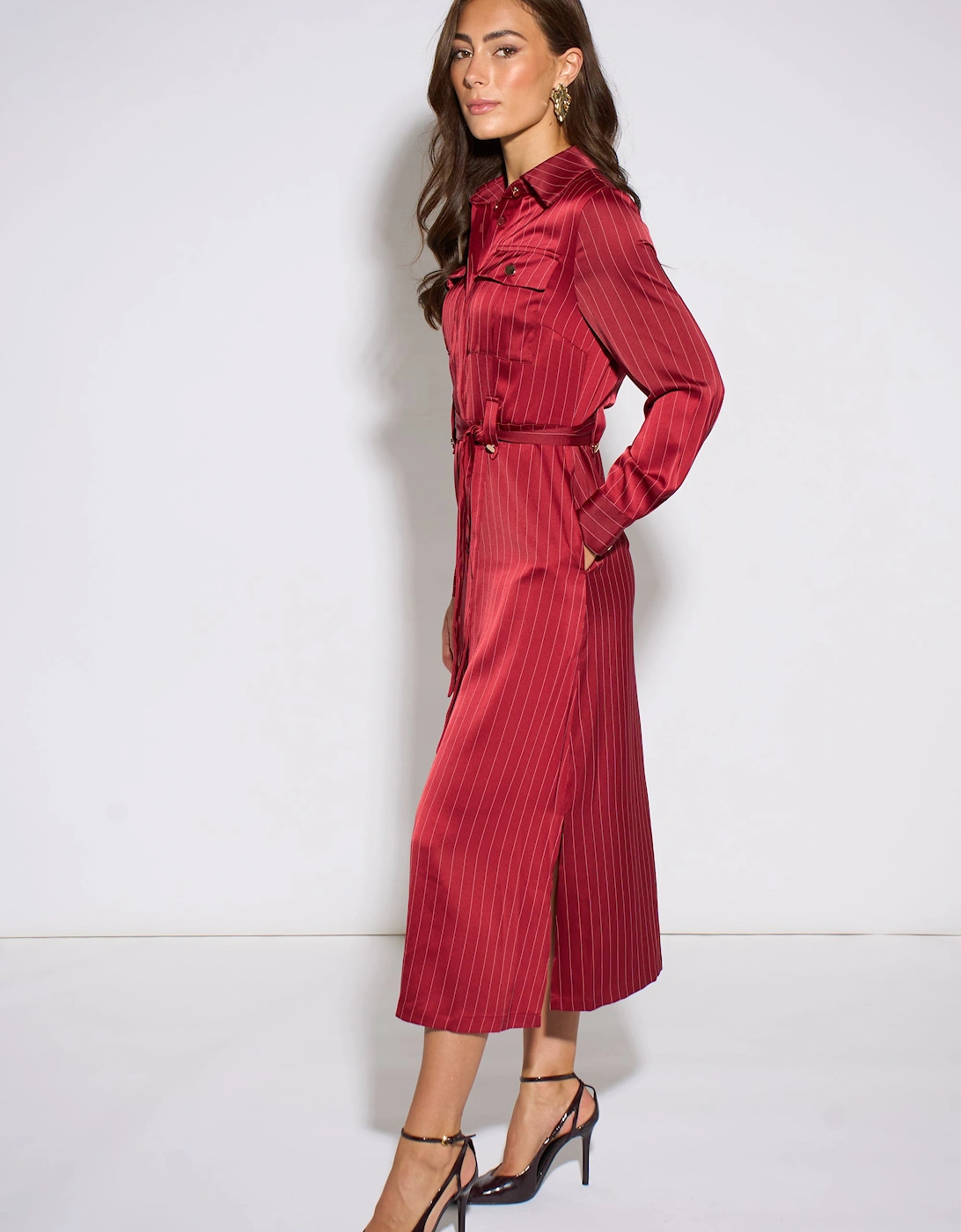 Mulberry Pinstripe Shirt Utility Belted Shirt Dress