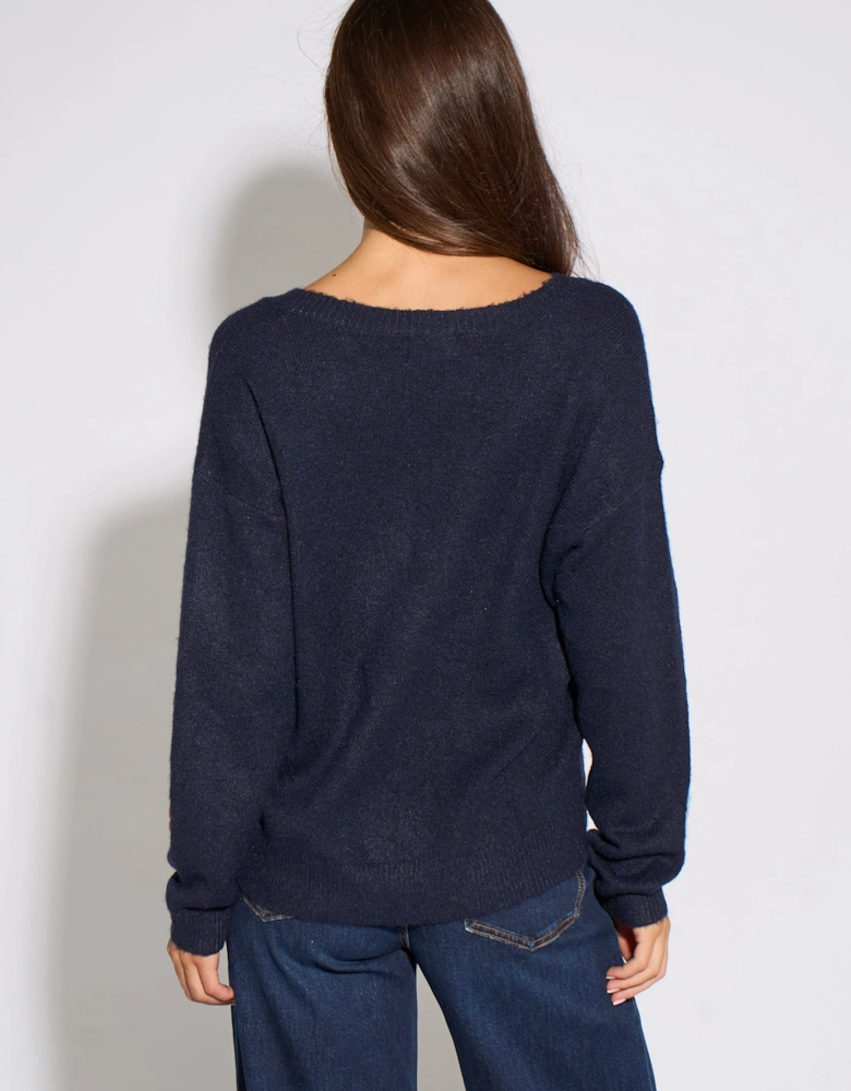 Navy Crochet 3D Floral Knitted Jumper