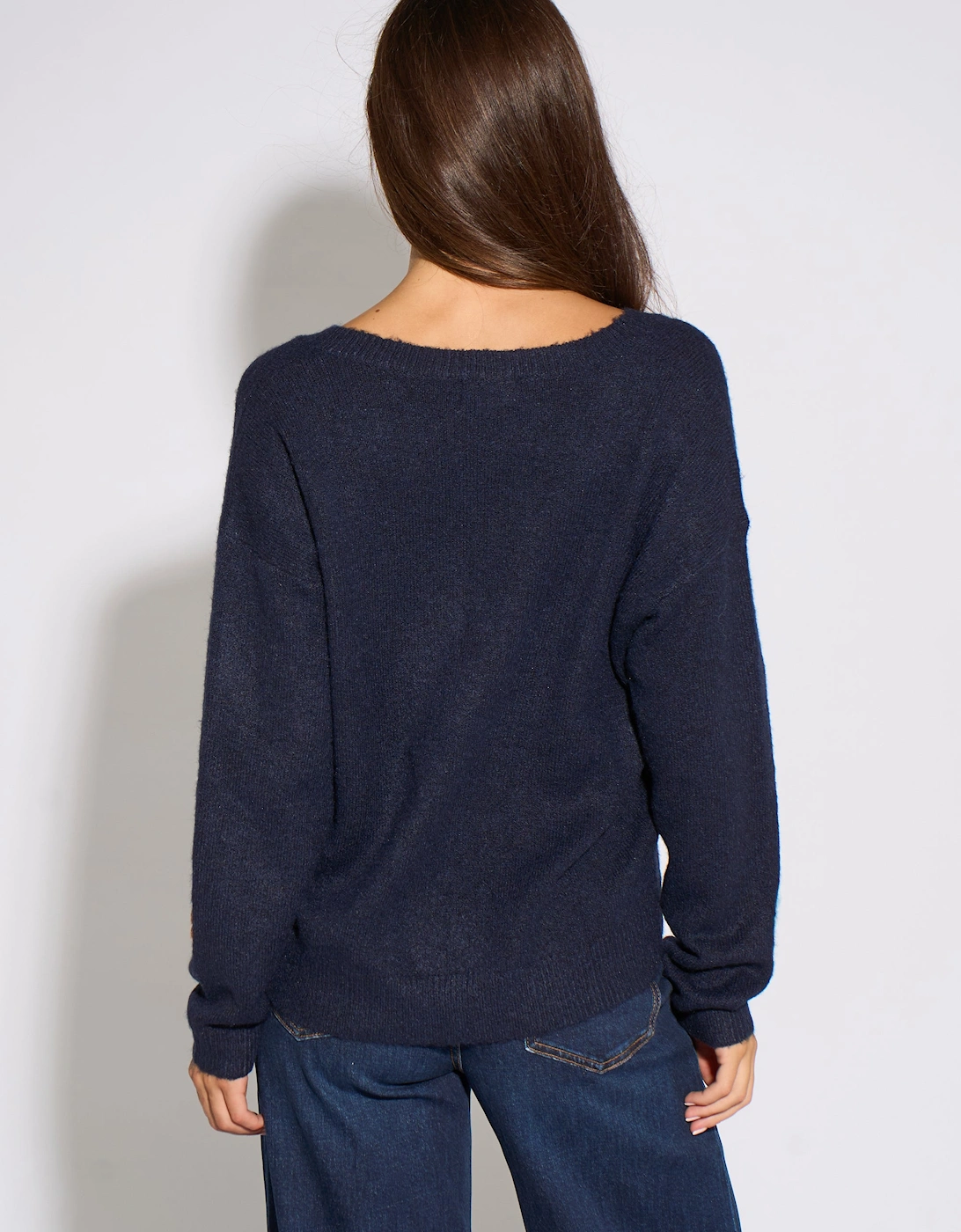 Navy Crochet 3D Floral Knitted Jumper