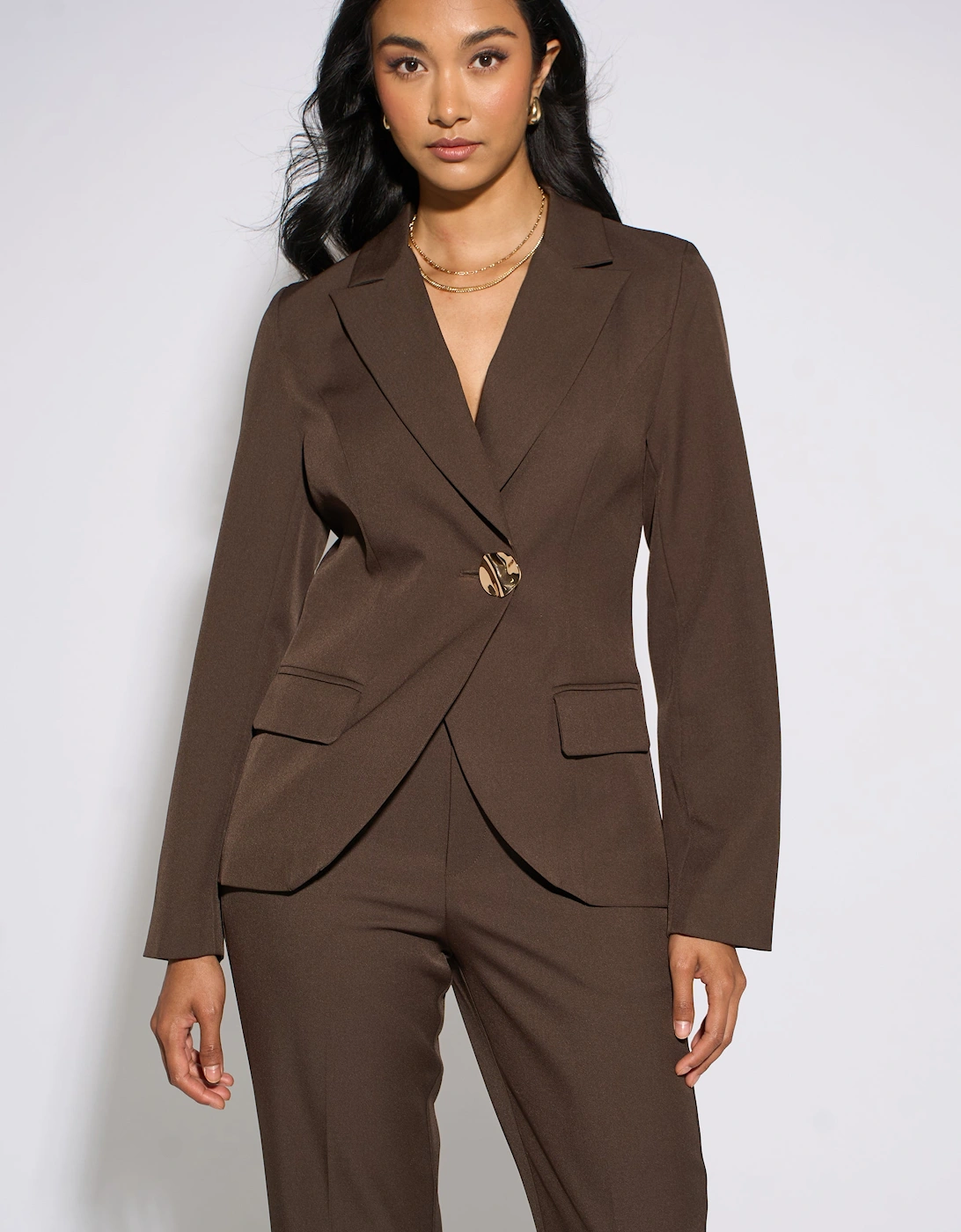 Brown Fashion Tailoring Gold Button Blazer