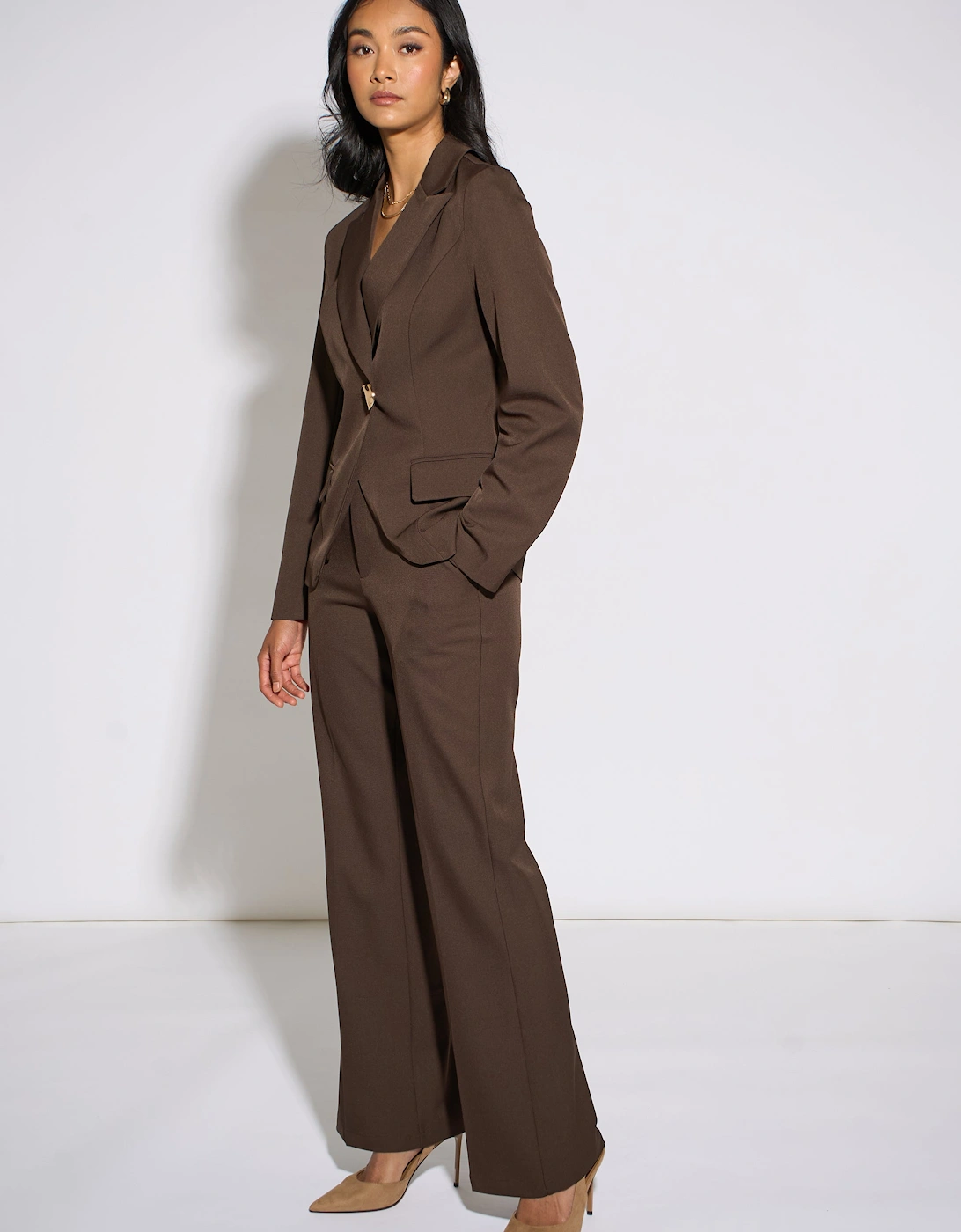 Brown Fashion Tailoring Gold Button Blazer