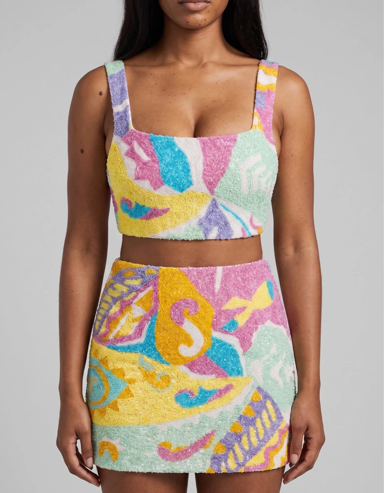 South Beach Azure Beaded Mini Skirt Multi colour in Stock