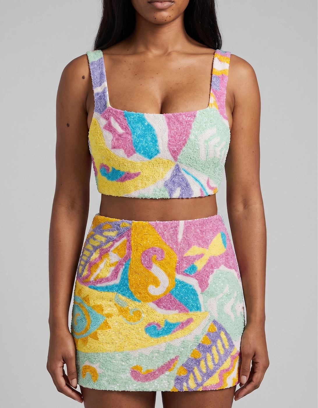 South Beach Azure Beaded Mini Skirt Multi colour in Stock
