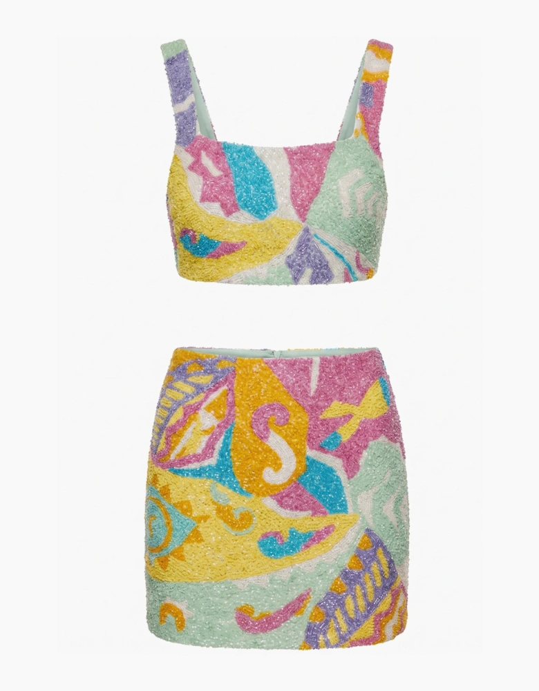 South Beach Azure Beaded Mini Skirt Multi colour in Stock