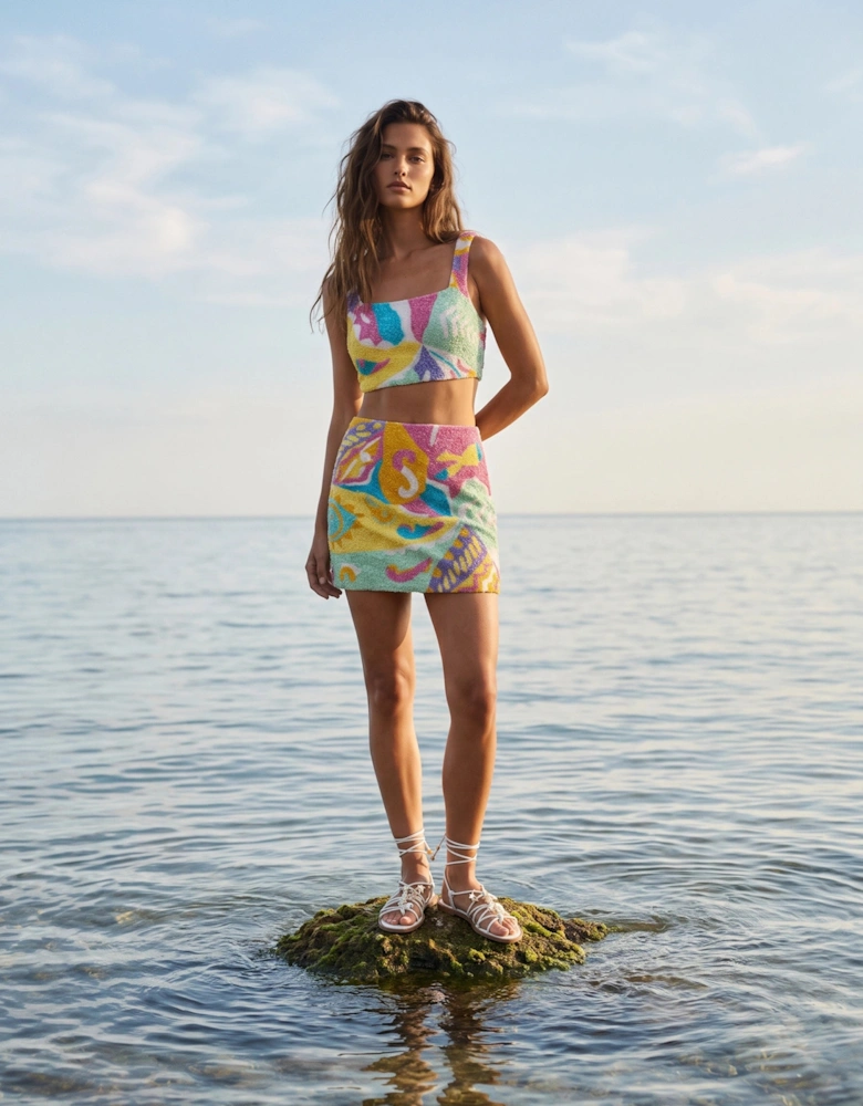 South Beach Azure Beaded Mini Skirt Multi colour in Stock