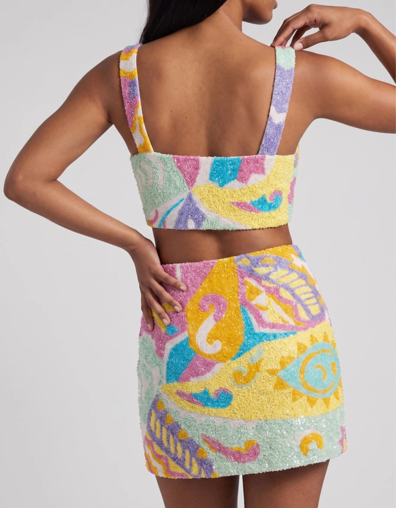 South Beach Azure Beaded Mini Skirt Multi colour in Stock