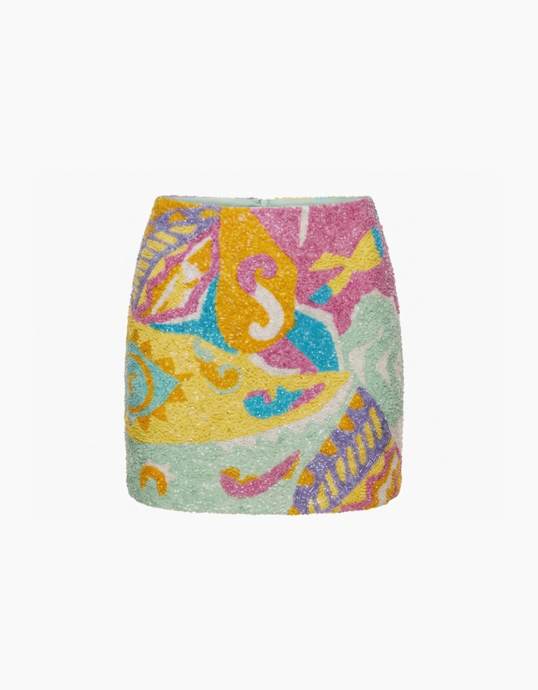 South Beach Azure Beaded Mini Skirt Multi colour in Stock