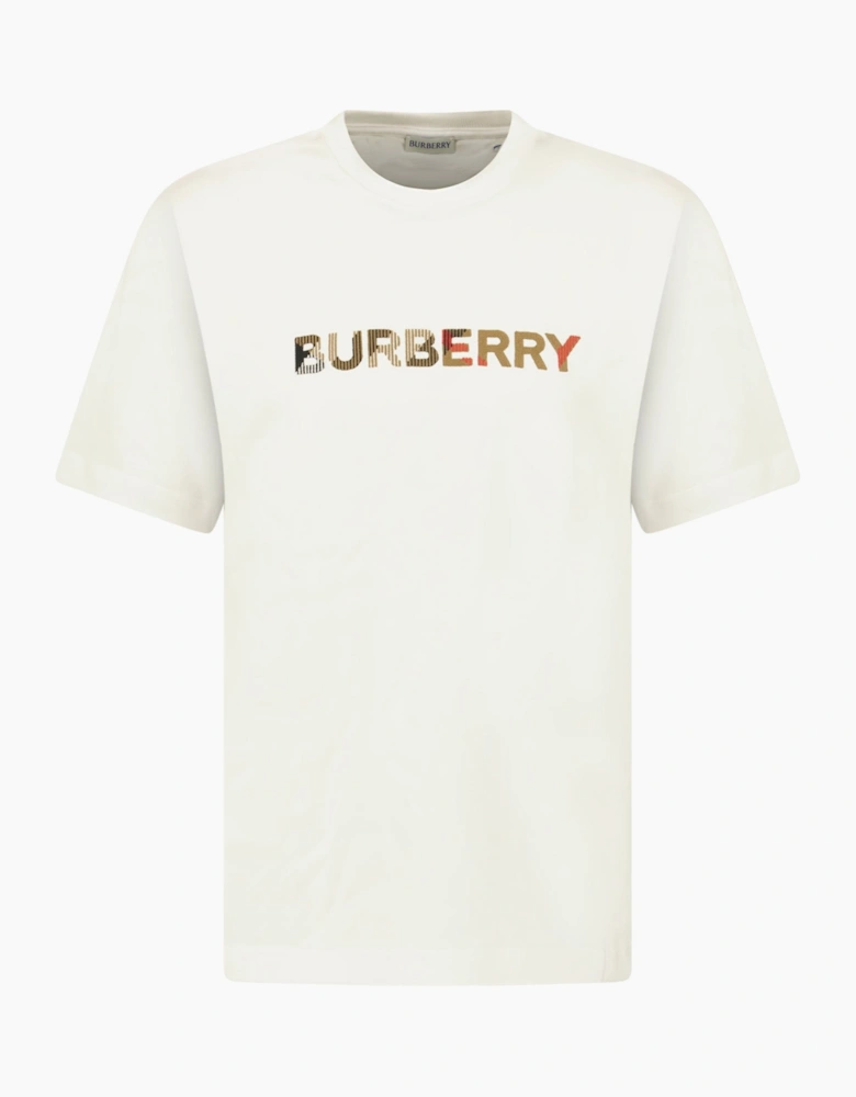Burberry Check Logo Embroidered T-Shirt White