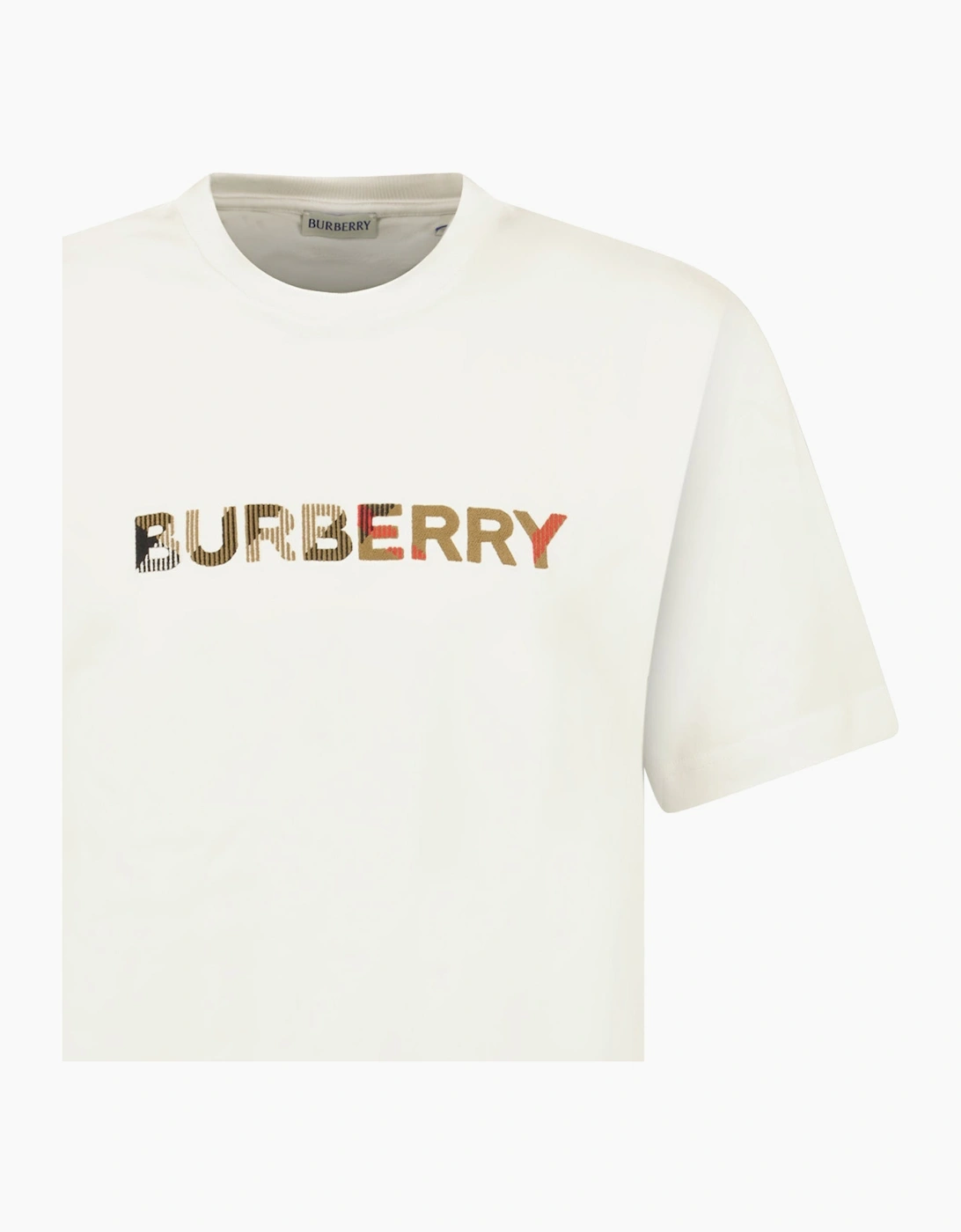 Burberry Check Logo Embroidered T-Shirt White