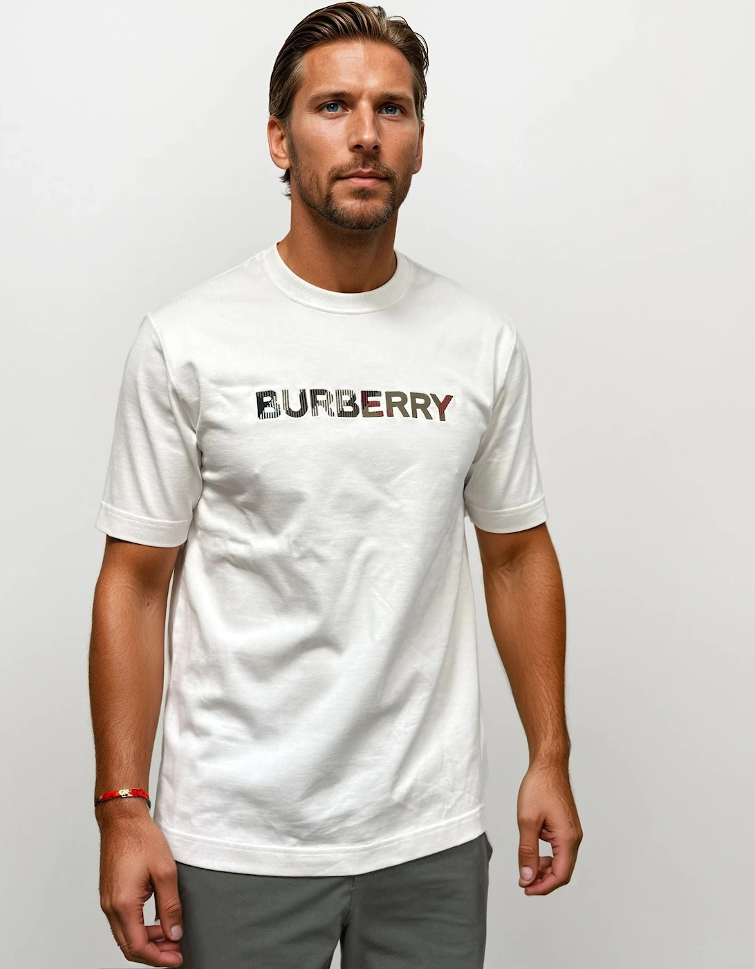 Burberry Check Logo Embroidered T-Shirt White