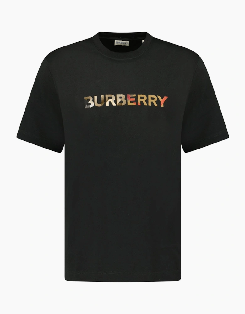 Burberry Check Logo Embroidered T-Shirt Black