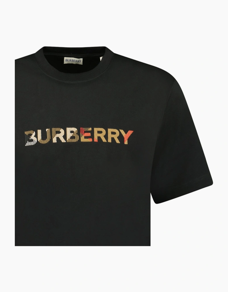 Burberry Check Logo Embroidered T-Shirt Black