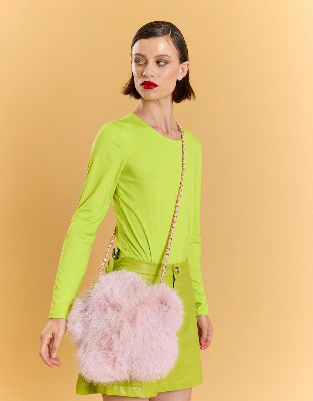 Metallic Bamboo Daisy Faux Fur  Bag