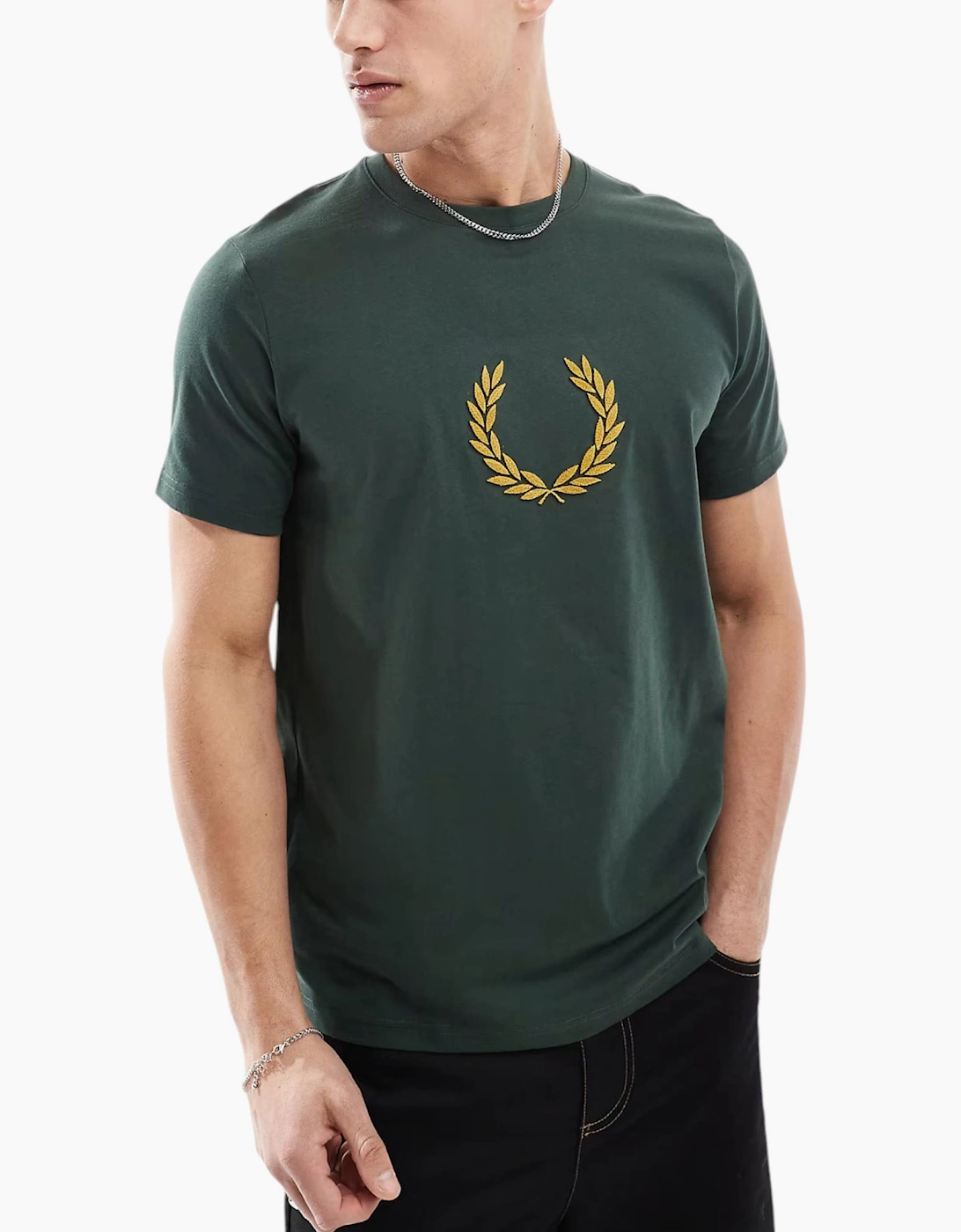 Fred Perry Mens T Shirt Textured Laurel Wreath Logo Crew Neck Short Sleeve Summer Tee