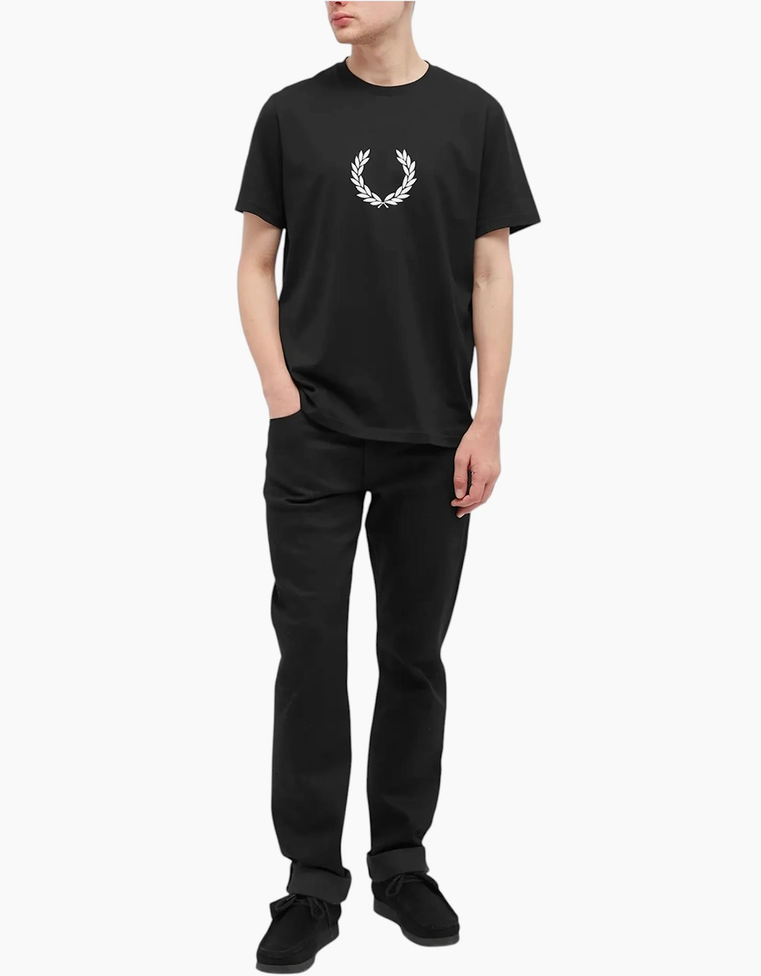 Fred Perry Mens T Shirt Textured Laurel Wreath Logo Crew Neck Short Sleeve Summer Tee