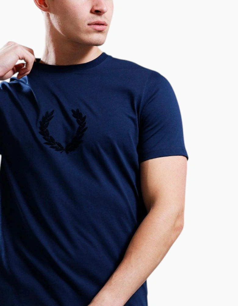Fred Perry Mens T Shirt Textured Laurel Wreath Logo Crew Neck Short Sleeve Summer Tee