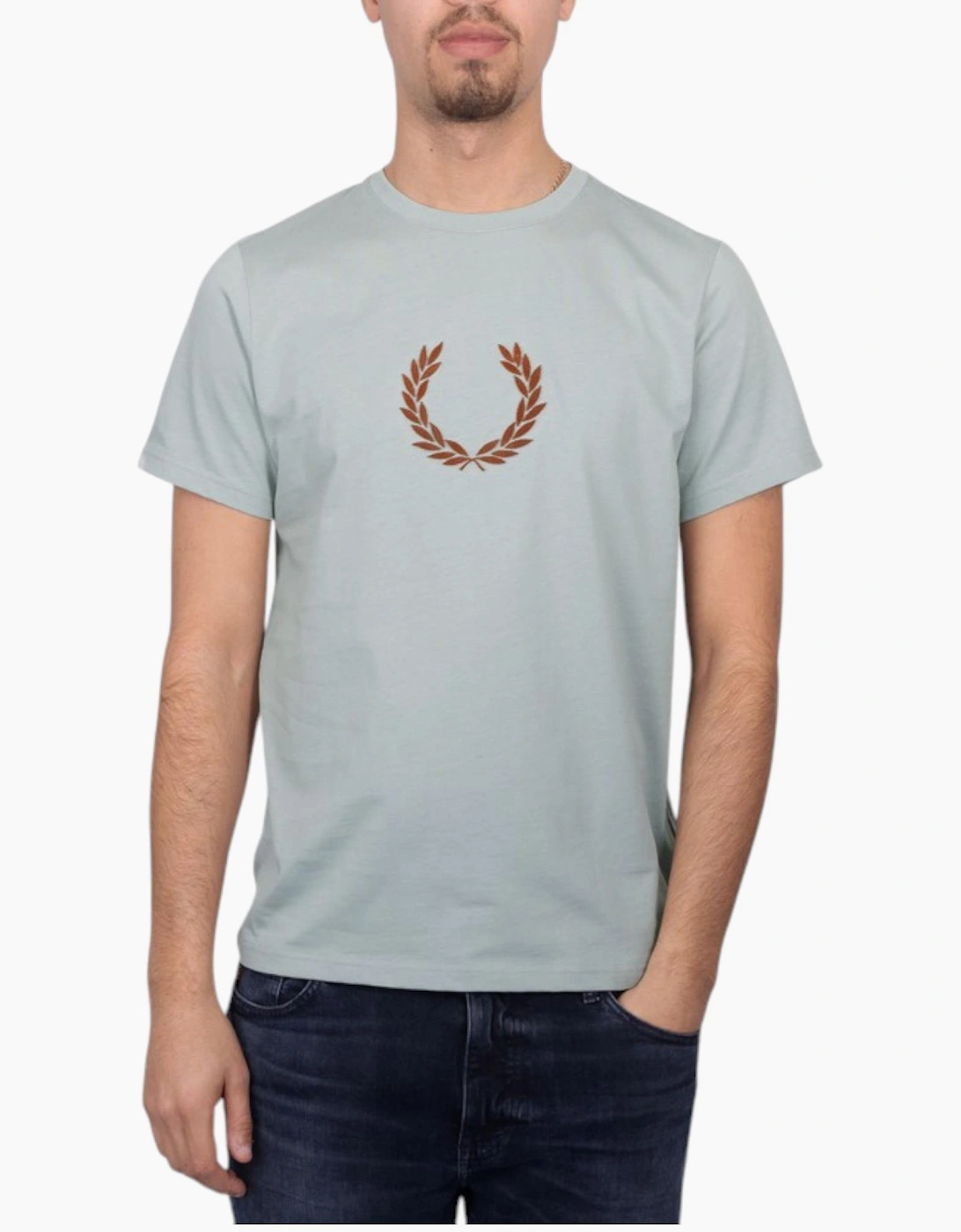 Fred Perry Mens T Shirt Textured Laurel Wreath Logo Crew Neck Short Sleeve Summer Tee