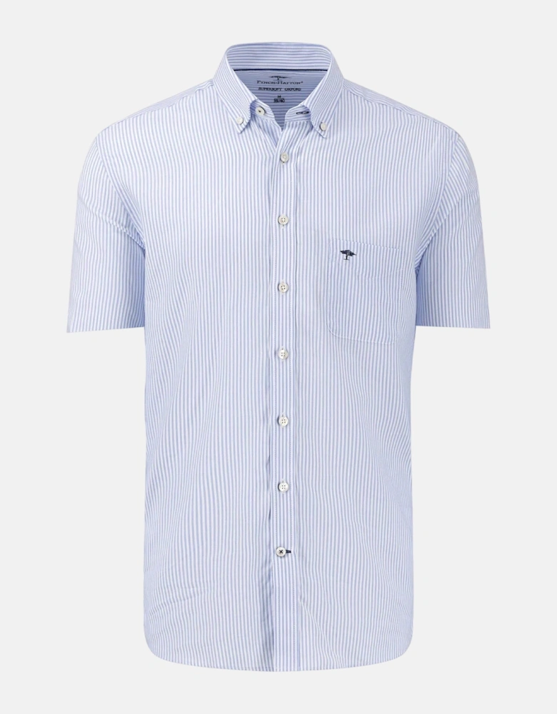 Short Sleeved Oxford Button Down Shirt Light Blue Stripe