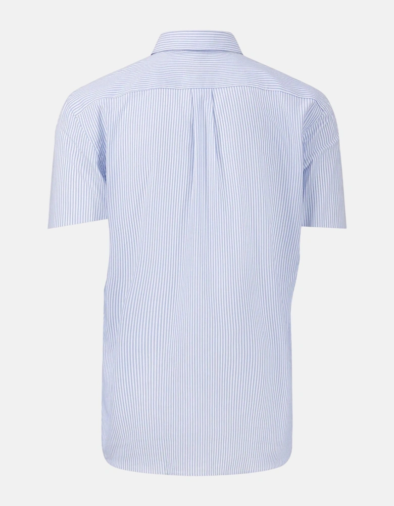 Short Sleeved Oxford Button Down Shirt Light Blue Stripe