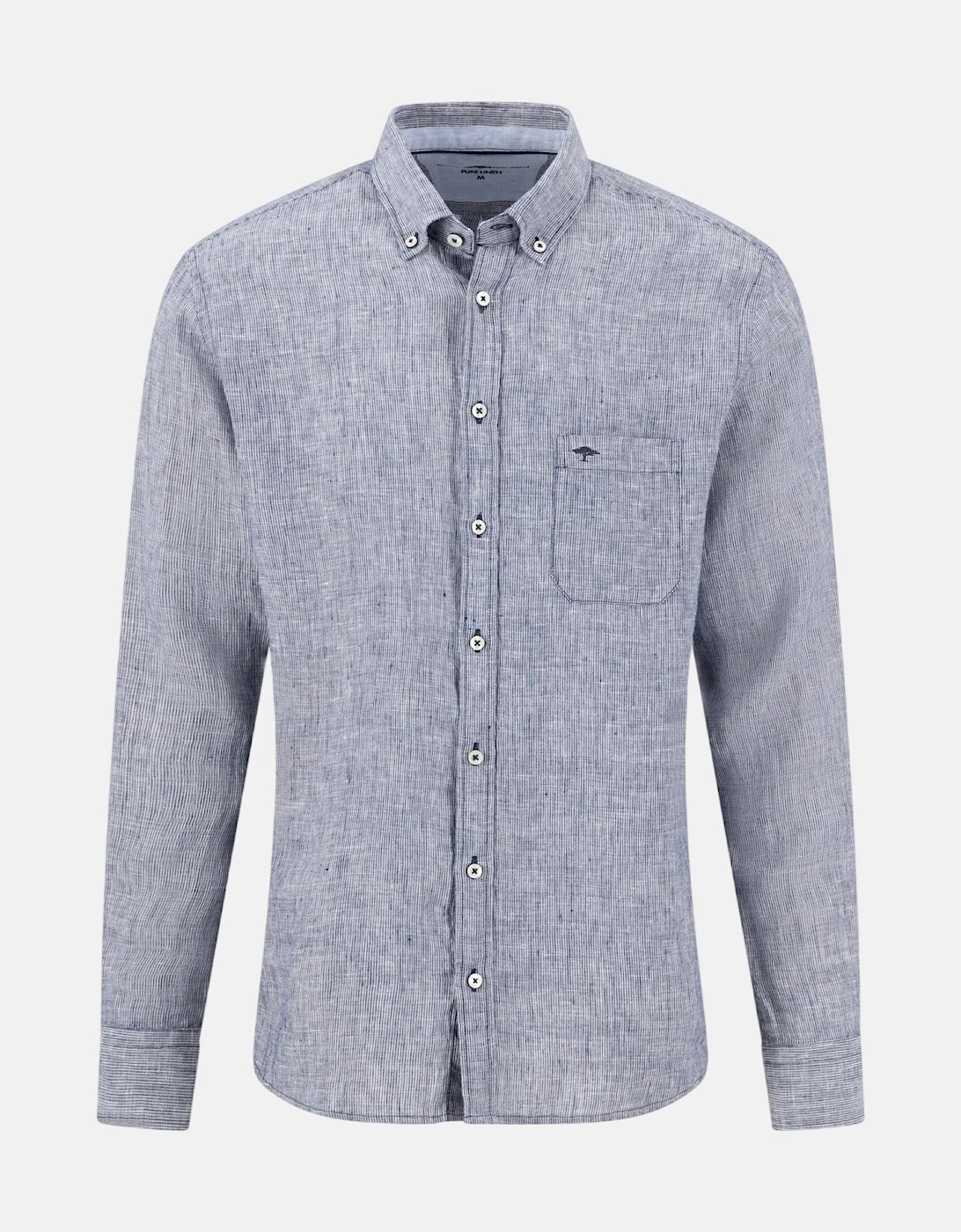 Needle Stripe Linen Button Down Shirt Navy, 6 of 5